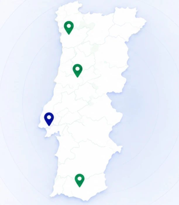 Portugal continental com pontos de cobertura operacional